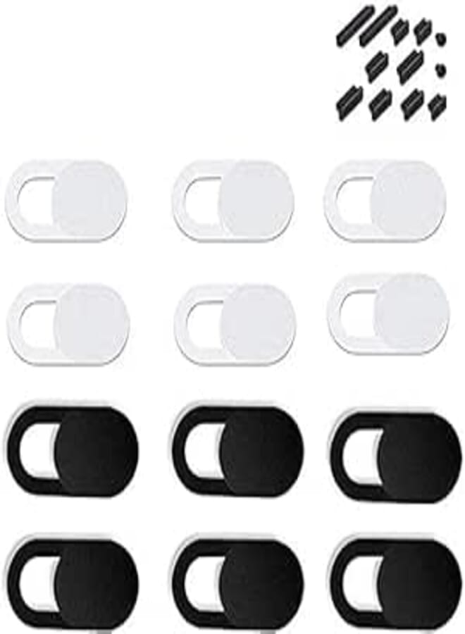 AMZ 12 Pieces Plastic Digital Sliding Webcam Cover for PC, iPhone, iMac, iPad (Black, White)